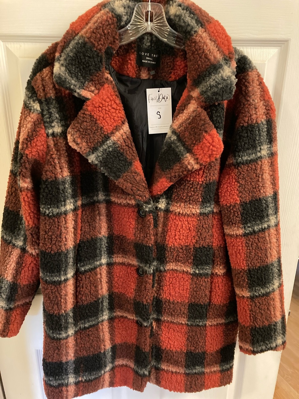 Love Tree Red  & Black Plaid Teddy Jacket NWT